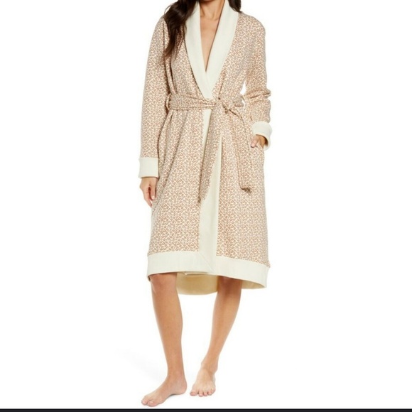 UGG Karoline Fleece Cream and Tan Leopard Print Robe Size Small